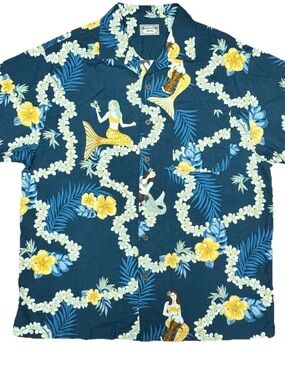 Bungalow Brand Blue Tropical Mermaid Hawaiian Shirt M